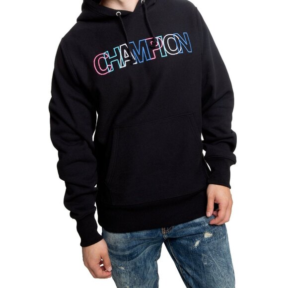 Champion Reverse Weave Pullover Hoodie Sweatshirt Adult Large Black Multi Active - Picture 1 of 9